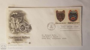 US, FDC  NORTHWET INDIAN MASK , TINGLIT , BELLA COOLA  1980 SPOKANE  W.A.