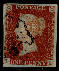 GB QV SG8, 1d red-brown BLACK MX PLATE 30, FINE USED. Cat £120. BLACK MX. LB 