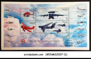 INDIA - 2007 75 YEARS OF AIR FORCE - FIGHTER AIRCRAFTS PLATIMUM JUBILEE M/S MNH