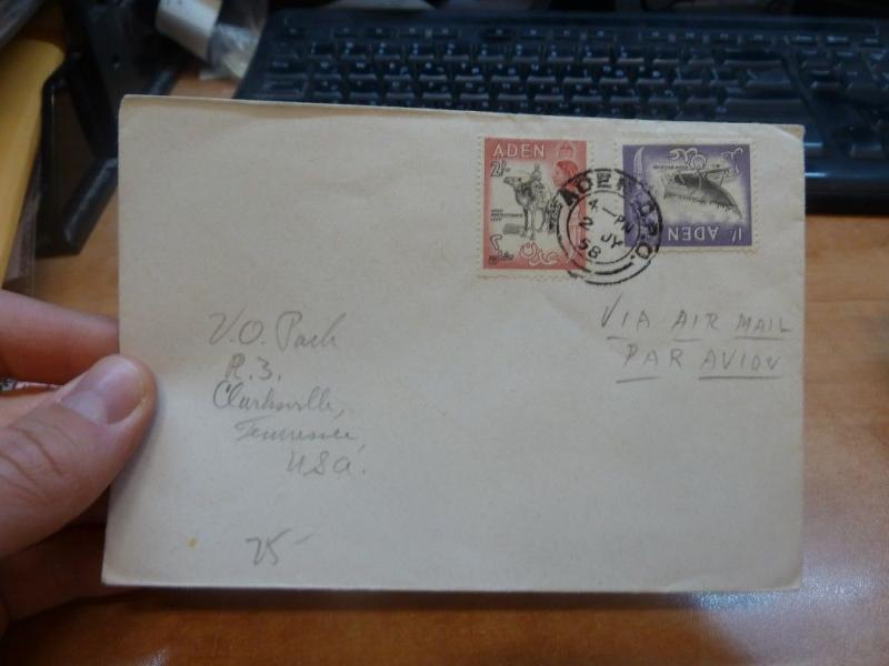 Aden 1958 2/- Camel 1/- Dhow A/M cover Aden GPO to USA (1bef)