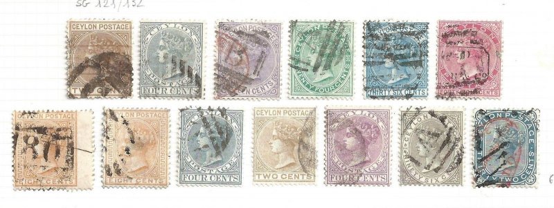 1872-80 CEYLON - SG No. 121/134 13 values (see scan) USED