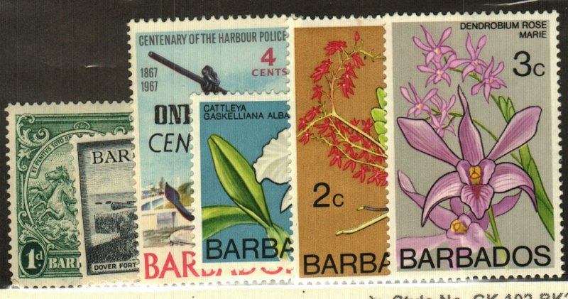 Barbados #194A,235 MH, 322, 396-8 MNH Orchids