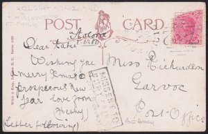 AUSTRALIA VICTORIA 1910 postcard with boxed MISSENT TO / PORT FAIRY........D4107