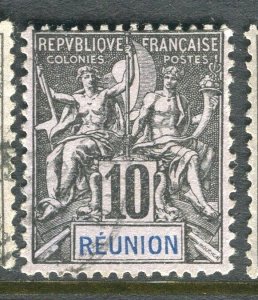 FRENCH COLONIES; REUNION 1890s classic Tablet type issue used 10c. value