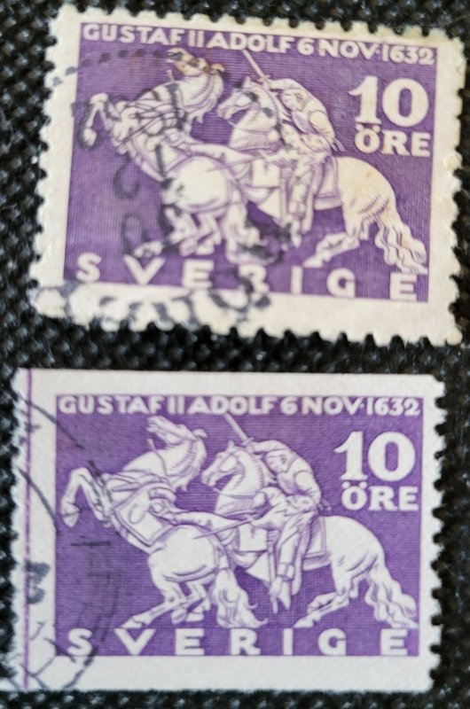 Sweden, 1932, #230 & 232, Death of K. Gustaf , 10o dk violet, used, SCV$5.90