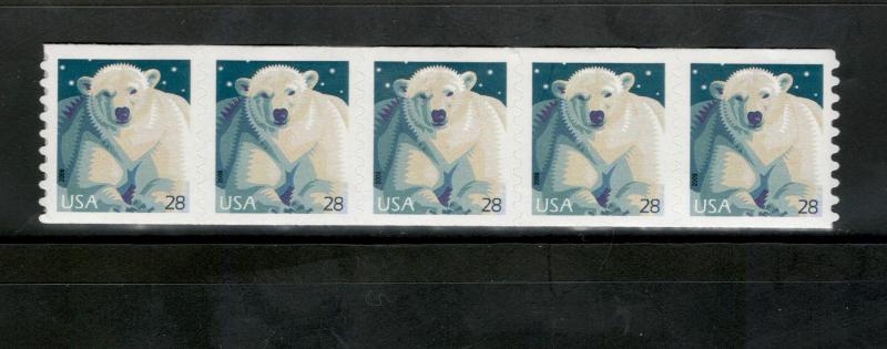 4389 Polar Bear Strip Of 5 Mint/nh FREE SHIPPING