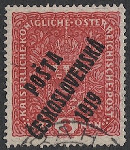 CZECHOSLOVAKIA 1919 Sc B23  3k rose Used 1919 Overprint VF