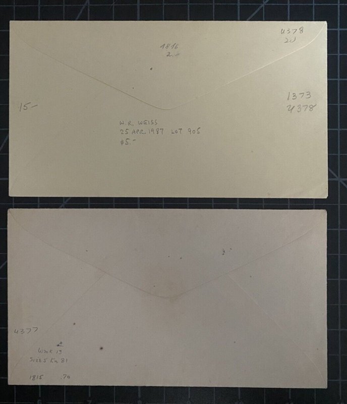 US Stamps-SC# U337 - U338 - Unused - Entire Env  - Pencil On BackSCV $41.00