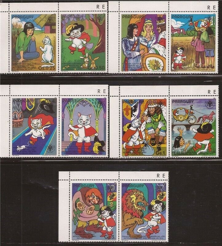 Paraguay 1982 Puss ‘n Boots - 6 Stamp Set w/Labels - Scott #2030-5