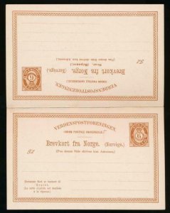 NORWAY Mi. P24 POSTAL STATIONERY PAID REPLY CARDS 6+6