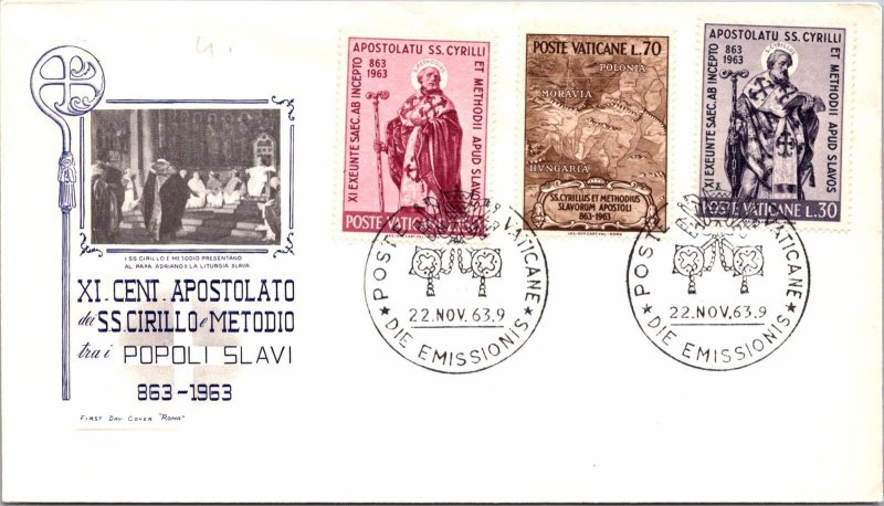 Vatican FDC 1963 - XI Cent Apost. of Holy C. Methodius - Roma Cachet - F30872