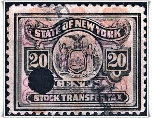 New York State 20¢ Stock Transfer Stamp (Punched)