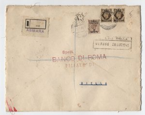 1949 registered cover Asmara to Italy 3 BMA Eritrea GB overprints [6521.274]