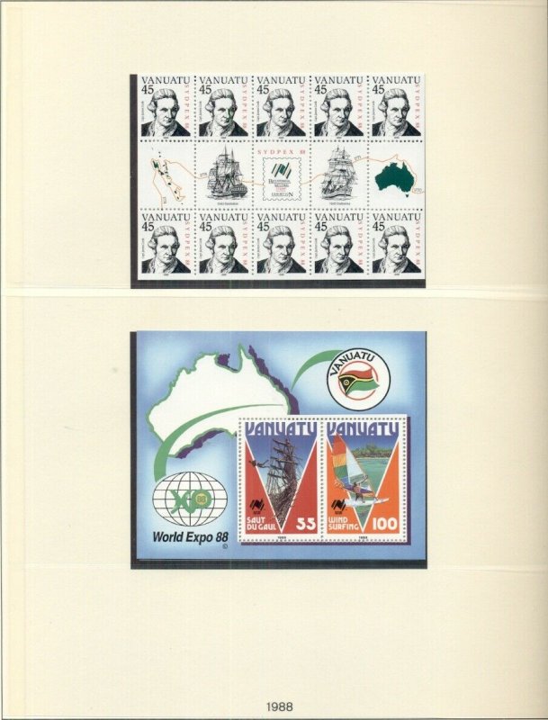 VANUATU 1980-1989 ON LINDNER HINGELESS PAGES, NEARLY COMPLETE 