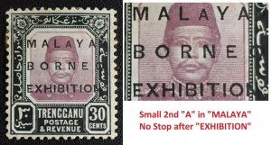 MALAYA-BORNEO EXHIBITION MBE opt TRENGGANU 1922 30c with features SG#54df M3145