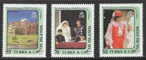 TURKS AND CAICOS ISLANDS 1982 Princess Diana Set Sc 531-533 MNH