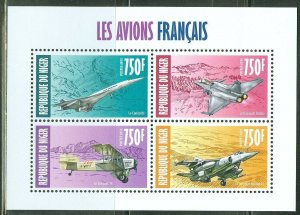 NIGER  2013  FRENCH AIRPLANES SHEET OF FOUR MINT NH
