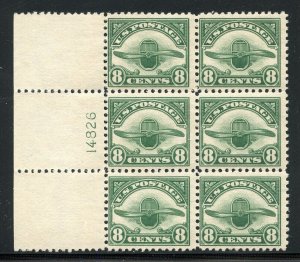 UNITED STATES SCOTT #C4: 8c PROPELLER  F/VF LEFT PLATE BLOCK MINT LIGHT  HINGED