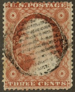US Stamps # 25 Used VF+ Neat Grid Cancel Choice Scott Value $190.00
