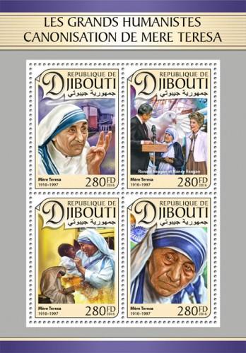 DJIBOUTI 2016 SHEET MOTHER TERESA RONALD REAGAN PRESIDENTS NOBEL PRIZE