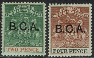 BRITISH CENTRAL AFRICA 1891 OVERPRINTED RHODESIA 2D AND 4D