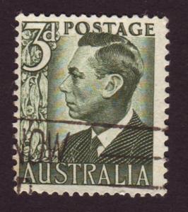 Australia 1951 Sc#233, SG#237d 3d Green KGVI, Kings, Royalty USED