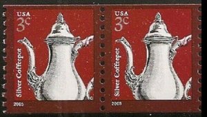 US 3759 American Design Silver Coffeepot 3c coil pair (2 stamps) MNH 2005