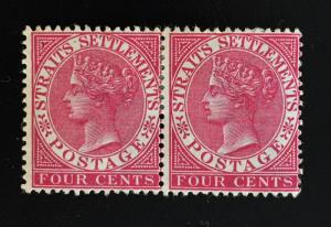 Malaya Straits Settlements 1899 QV 4c pair CrownCA MH SG#98 M1863