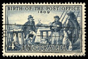 AUSTRALIA Sc 332 USED - 1959 4p -  Birth of Post Office - Postmaster I. Nichols