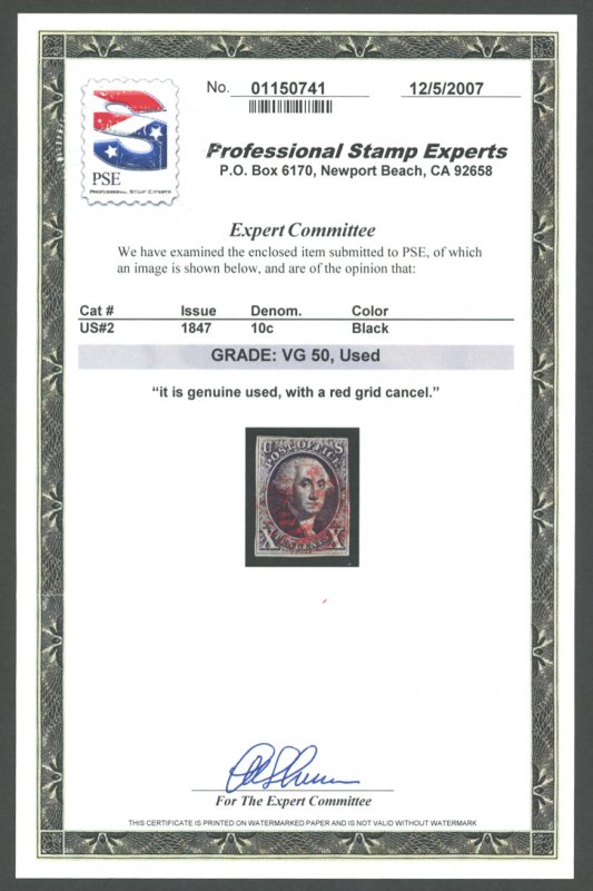 U.S. #2 USED WITH PSE CERT