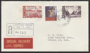 1970 Registered Special Delivery Cover $100 Indemnity Ottawa Stn J