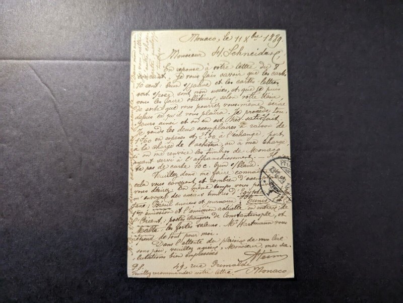1889 Monaco Postcard Cover Monte Carlo to Pforzheim Germany
