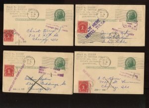 8 UX27 POSTAL CARDS ALL WITH POSTAGE DUE STAMPS AND AUXILLARY MARKINGS (UX A161)