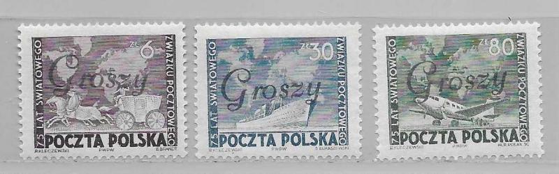 Poland 457-59 75th UPU set GROSZY overprint MNH