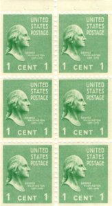 USA 1938 Sc 804b George Washington Booklet Block of 6 Mint Never Hinged 3c