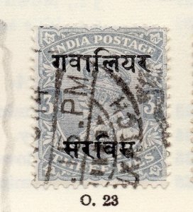 India Gwalior 1913 Early Issue Fine Used 3p. Optd 266646