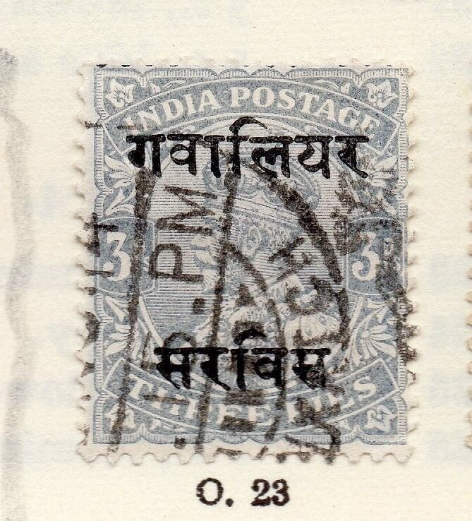 India Gwalior 1913 Early Issue Fine Used 3p. Optd 266646