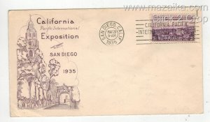 1935 CALIFORNIA PACIFIC INTERNATIONAL EXHIBITION FDC 773-10A PURPLE COLOR VARIET