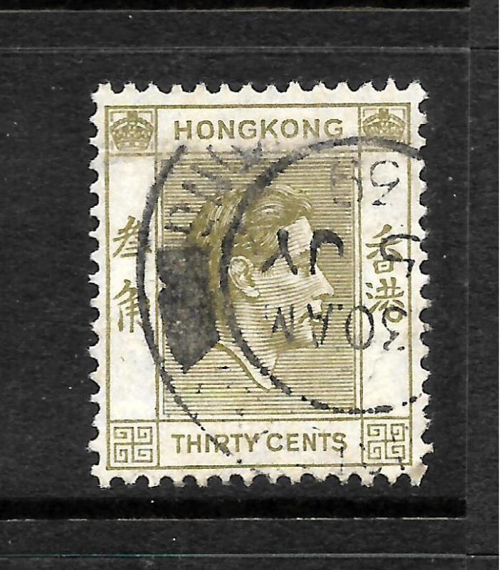 HONG KONG 1938-52  30c OLIVE KGVI  FU SG 151  