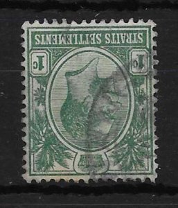 MALAYA STRAITS SETTLEMENTS SG193bw 1917 1c BLUE-GREEN INV WMK USED