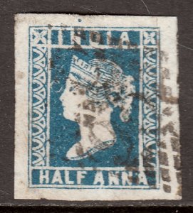 India - Scott #2 - Used - Small thin at bottom, jumbo margins - SCV $30.00