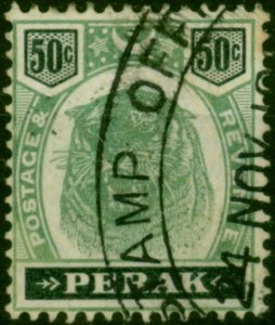 Perak 1898 50c Green & Black SG75 Fine Used Fiscal Cancel