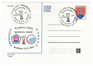 Slovakia 1994 Cover Postcard Cancellation Sport Football Soccer Denmark