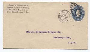 1894 5 cent grant envelope St. Louis MO to Colombia [y2619]