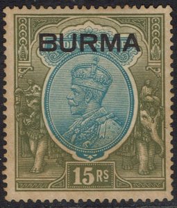 BURMA 1937 KGV INDIA OVERPRINTED 15R