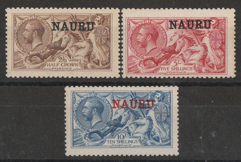 NAURU 1916 KGV Seahorses set 2/6 , 5/- & 10/- , DLR printings. MNH **.  