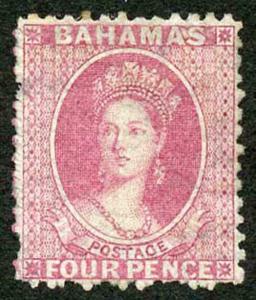 Bahamas SG26 4d Bright Rose Wmk Crown CC Perf 12.5 M/M (ragged perfs)