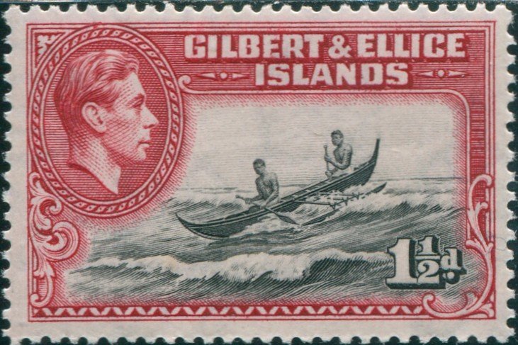 Gilbert Ellice Islands 1939 SG45 1½d Canoe crossing Reef KGVI MLH