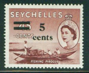 Seychelles Scott 193 MH* 1957 Overprint Fishing Canoe stamp