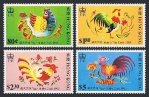 Hong Kong 665-668,MNH.Michel 683-686. New Year 1993,Lunar Year of Rooster.